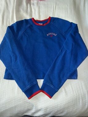 adidas vintage Royal Blue Cropped Sweatshirt with Red Trim